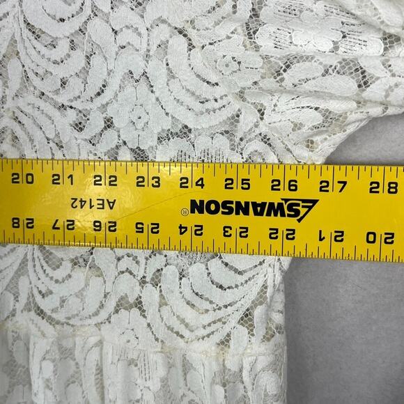 Via Veneto Midi Dress Women's Vintage Ivory Lace V-neck Flare Sleeves Boho Fairy - Picture 11 of 12